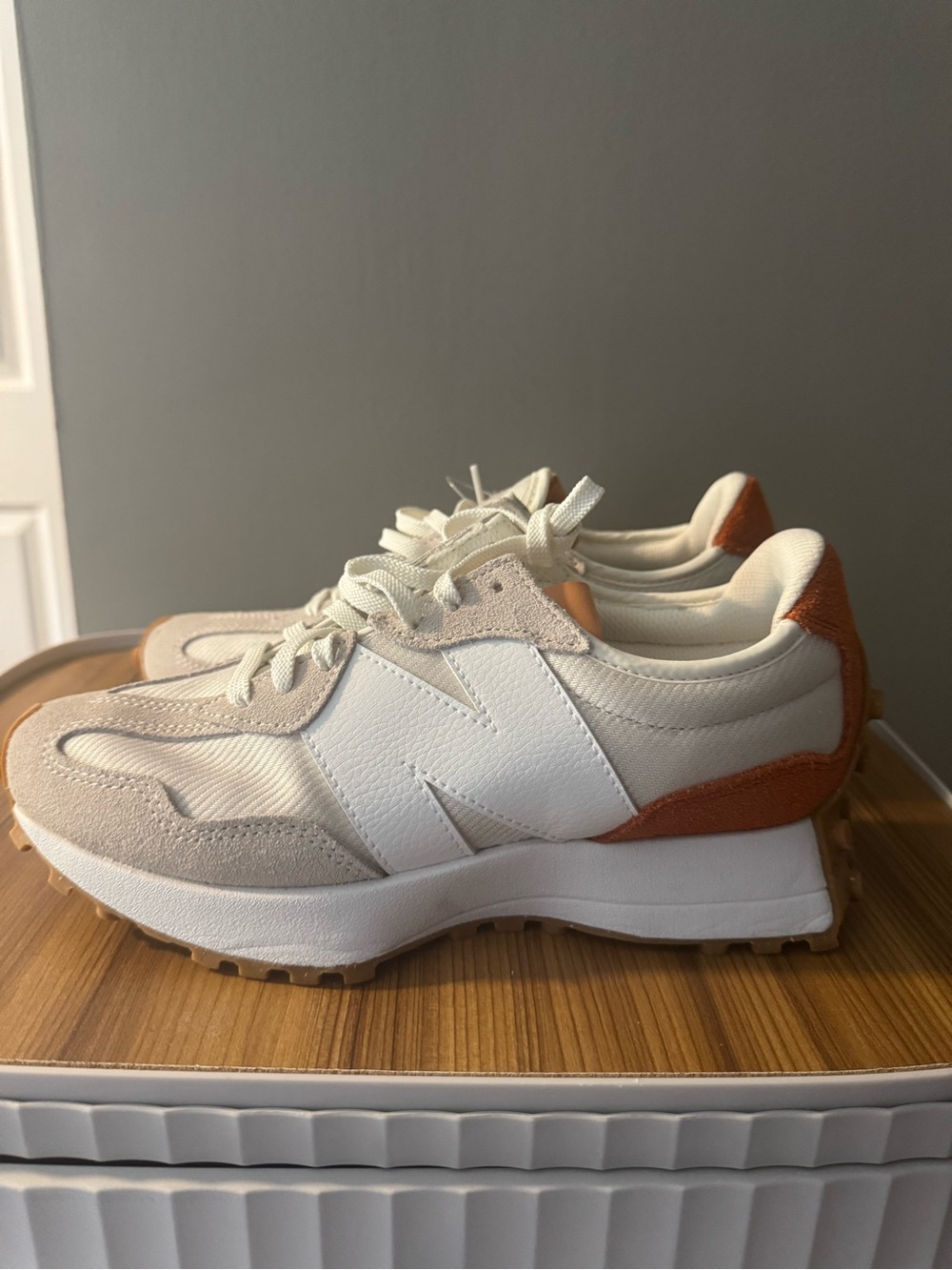 New balance  White and Tan Retro Runner Sneakers